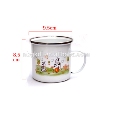 taza del esmalte de China con fábrica de cerámica del borde del acero